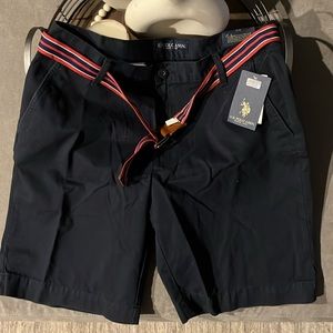 🔥NWT US Polo Navy Blue Shorts with Red, blue, and white belt.Size:W36